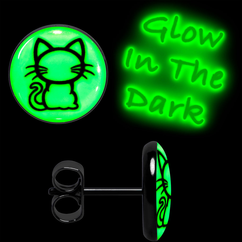 BodyCandy Black Anodized Kitty Cat Glow in the Dark Stud Earrings by Onyx O — lifestyle context