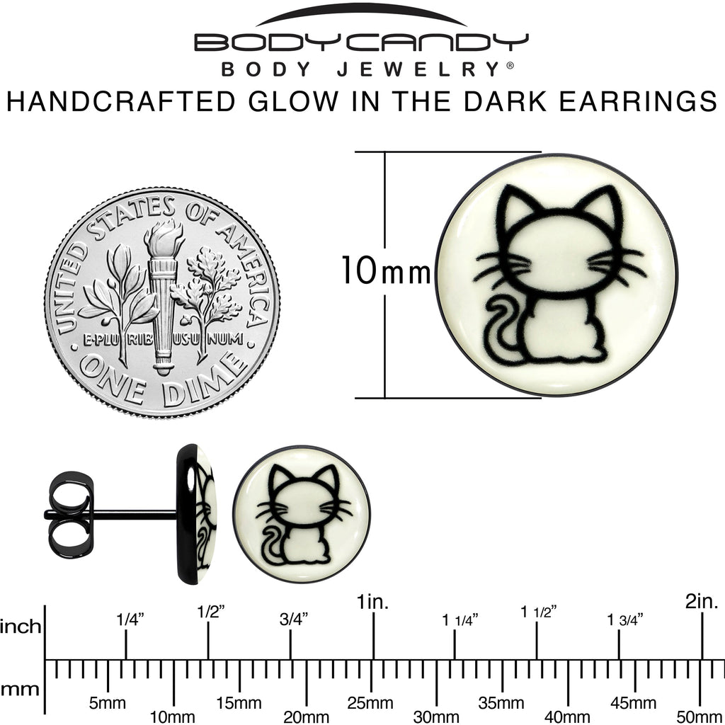 BodyCandy Black Anodized Kitty Cat Glow in the Dark Stud Earrings by Onyx O — alternative angle