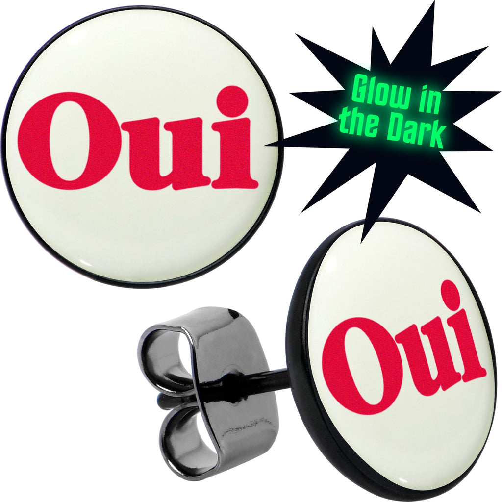 BodyCandy Black Anodized OUI Glow in the Dark Stud Earrings by Onyx O — main product shot