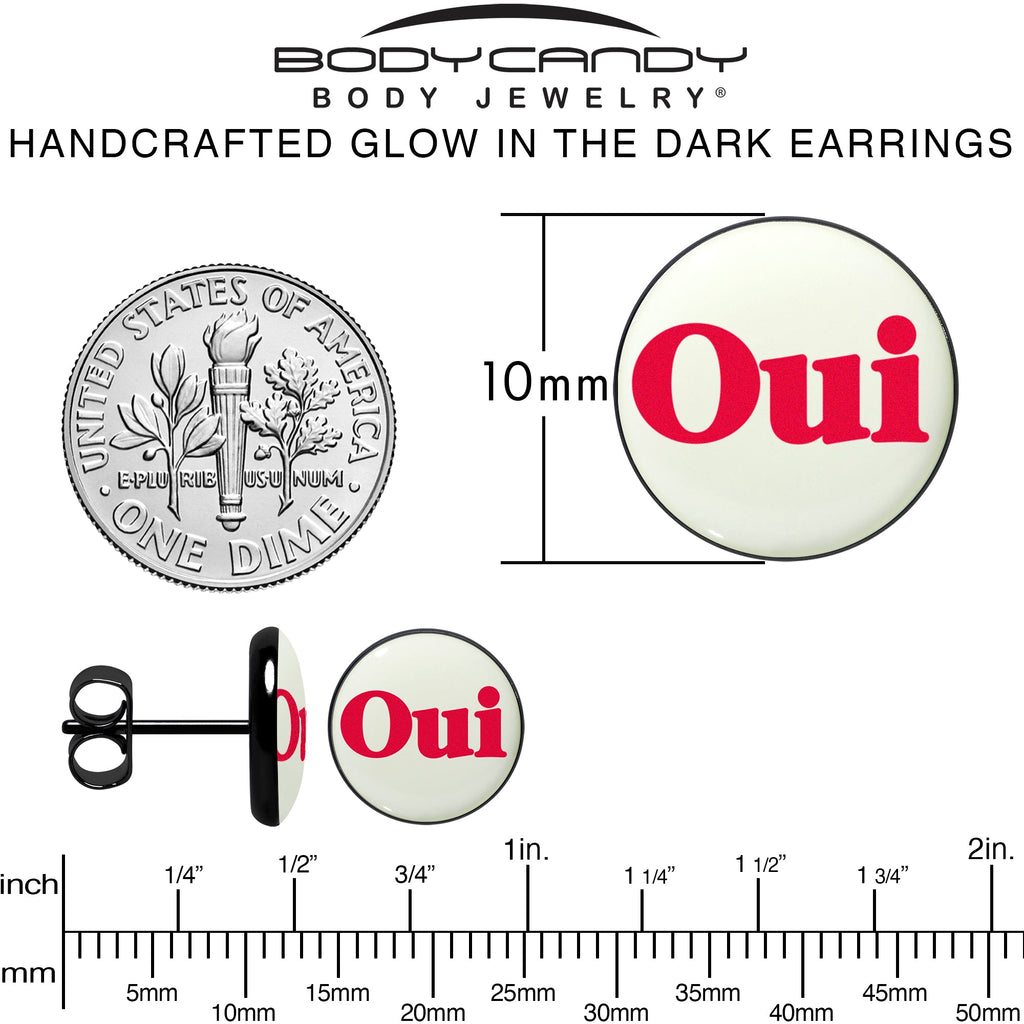 BodyCandy Black Anodized OUI Glow in the Dark Stud Earrings by Onyx O — alternative angle