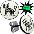 BodyCandy Black Anodized Skeleton Kitty Cat Glow in the Dark Stud Earrings by Onyx O — main product shot