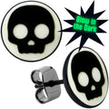 BodyCandy Simple Skull Glow in the Dark Stud Earrings by Onyx O — main product shot