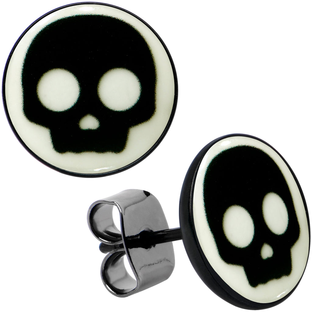 BodyCandy Simple Skull Glow in the Dark Stud Earrings by Onyx O — color detail