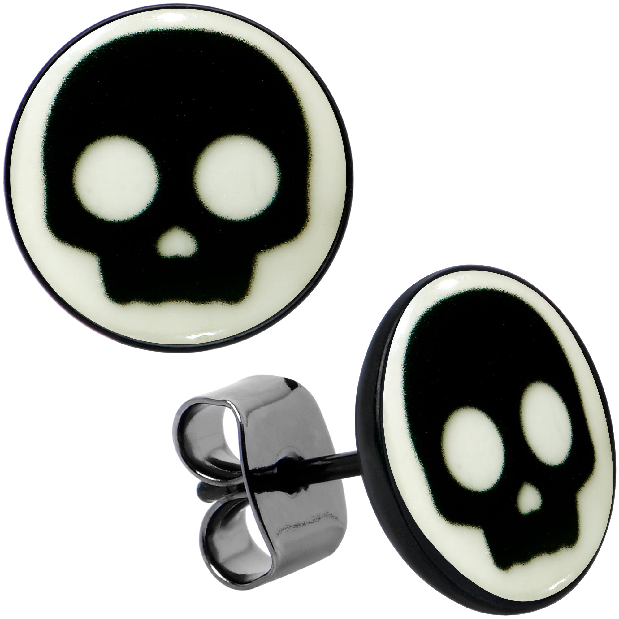 BodyCandy Simple Skull Glow in the Dark Stud Earrings by Onyx O — color detail
