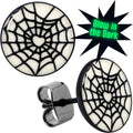 BodyCandy Black Anodized Steel Heart Spider Web Glow in the Dark Stud Earrings by Onyx O — main product shot