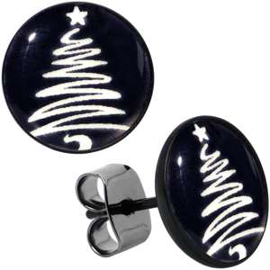 BodyCandy Black Anodized Glow in the Dark Holiday Christmas Tree Stud Earrings by Onyx O — main product shot