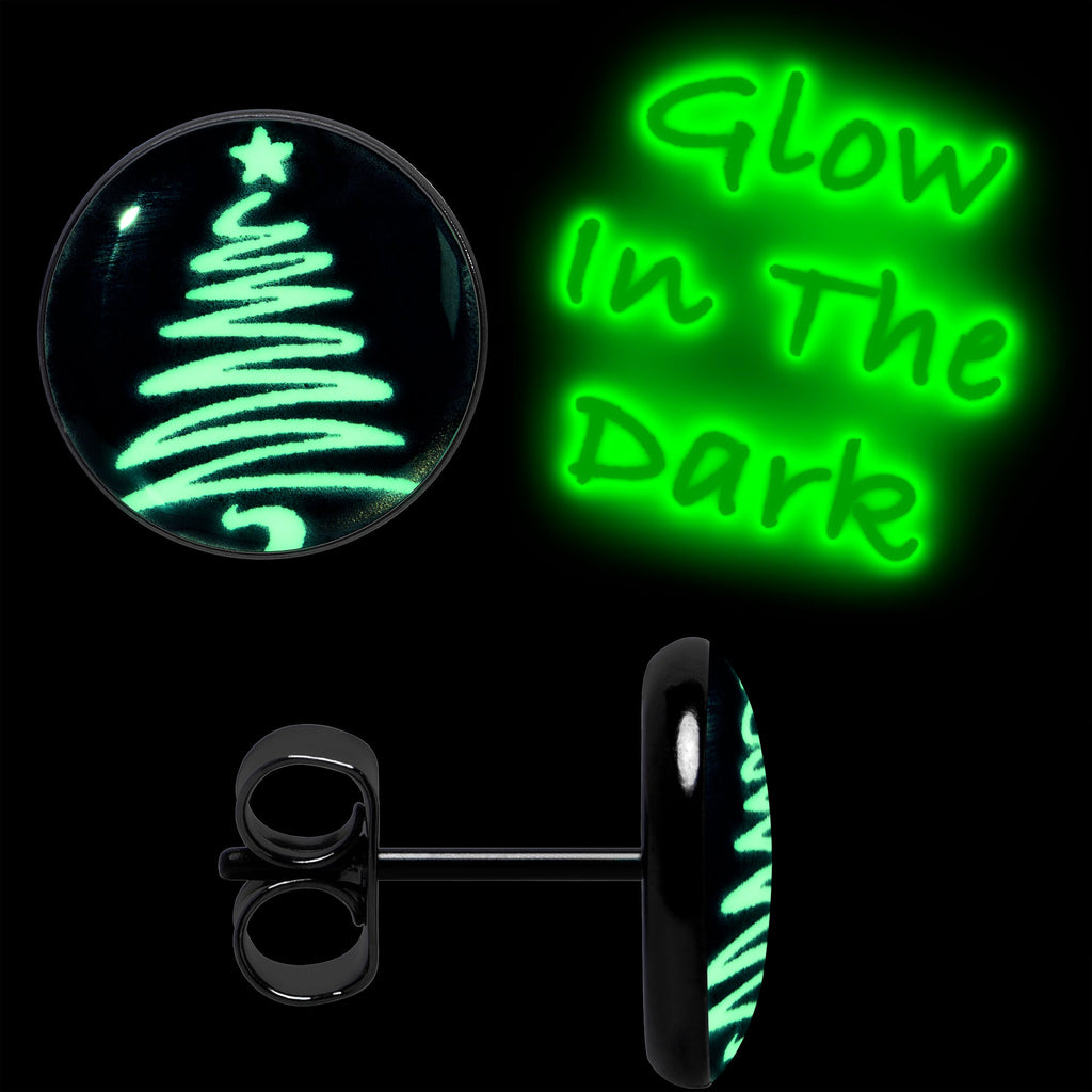 BodyCandy Black Anodized Glow in the Dark Holiday Christmas Tree Stud Earrings by Onyx O — lifestyle context