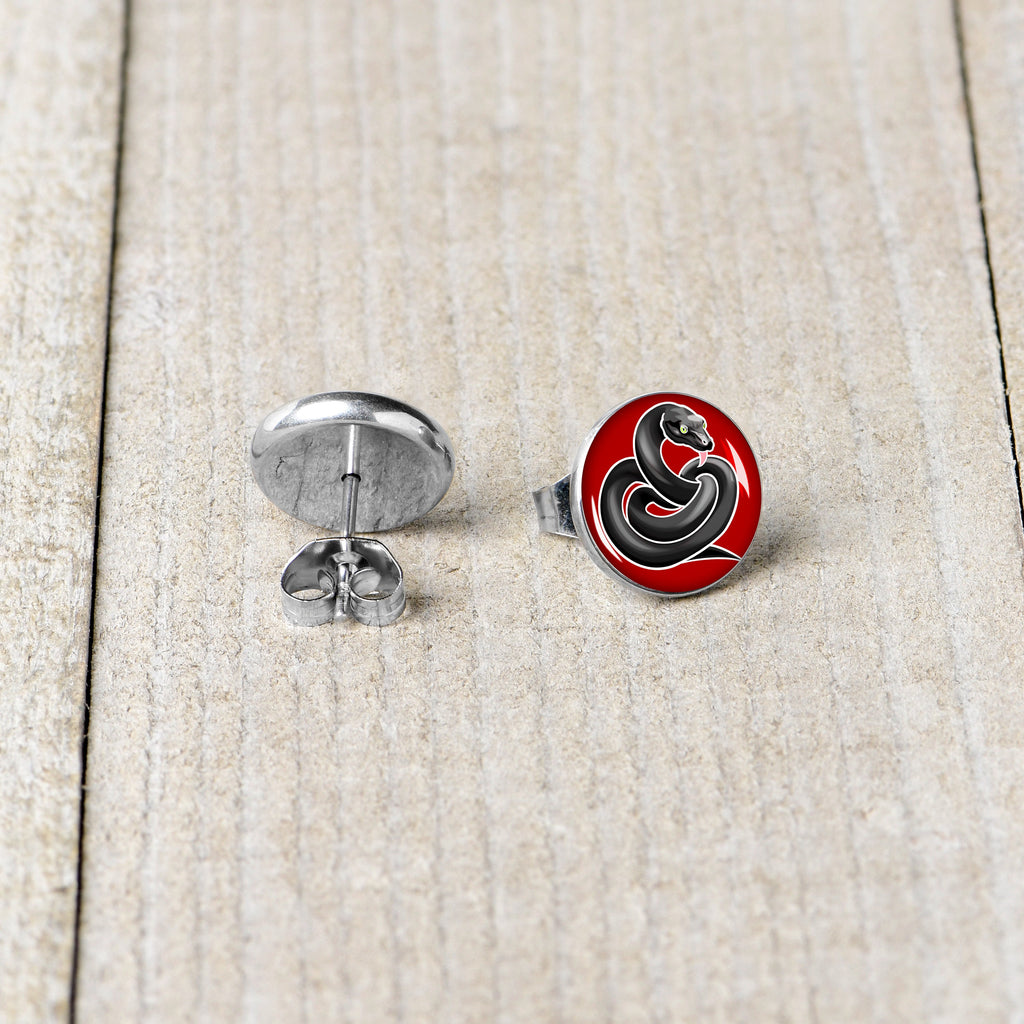 BodyCandy Black Snake Stud Earrings by Onyx O — back view