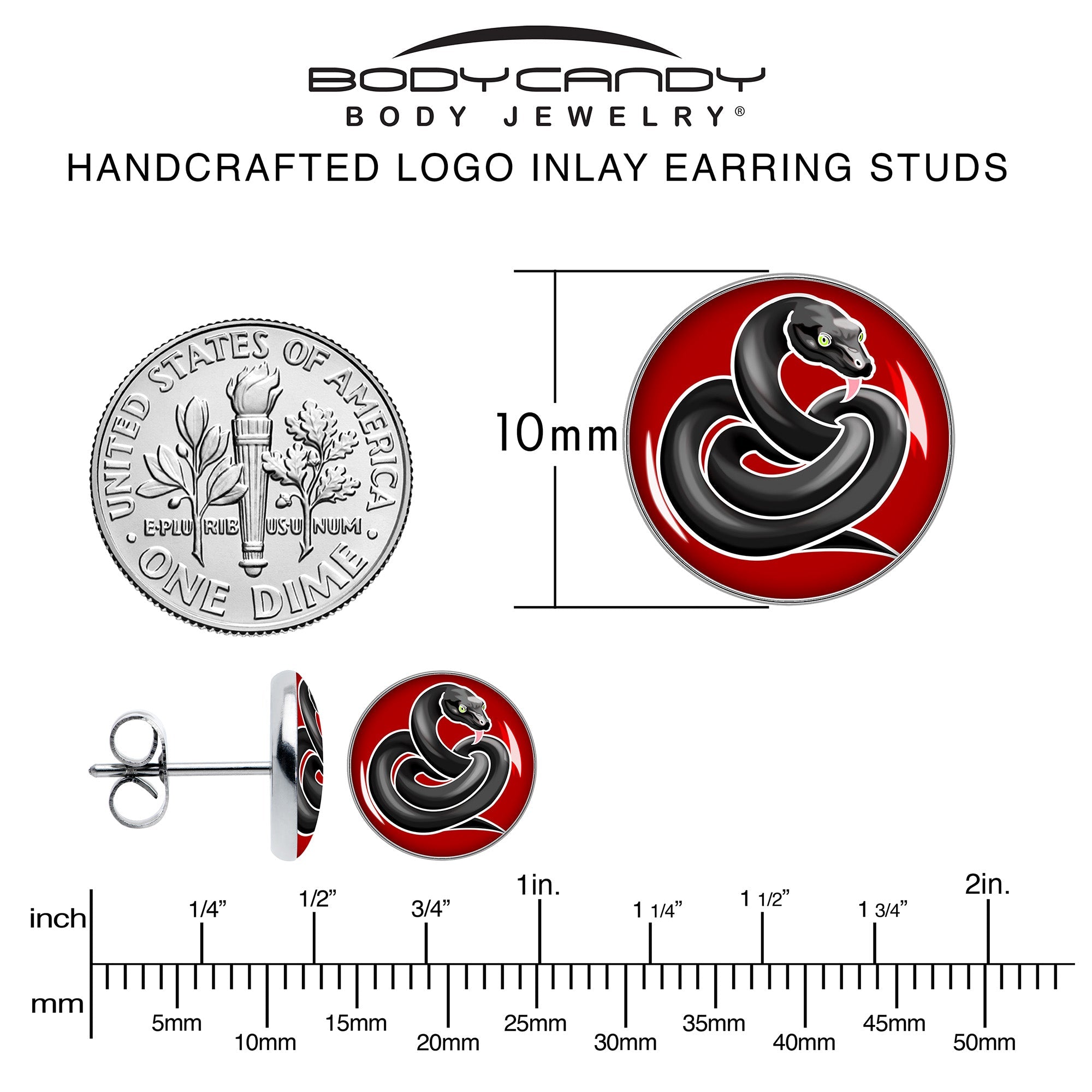 BodyCandy Black Snake Stud Earrings by Onyx O — alternative angle