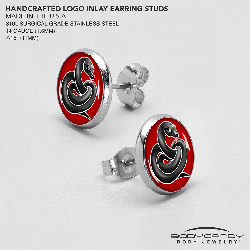 BodyCandy Black Snake Stud Earrings by Onyx O — in-use photo