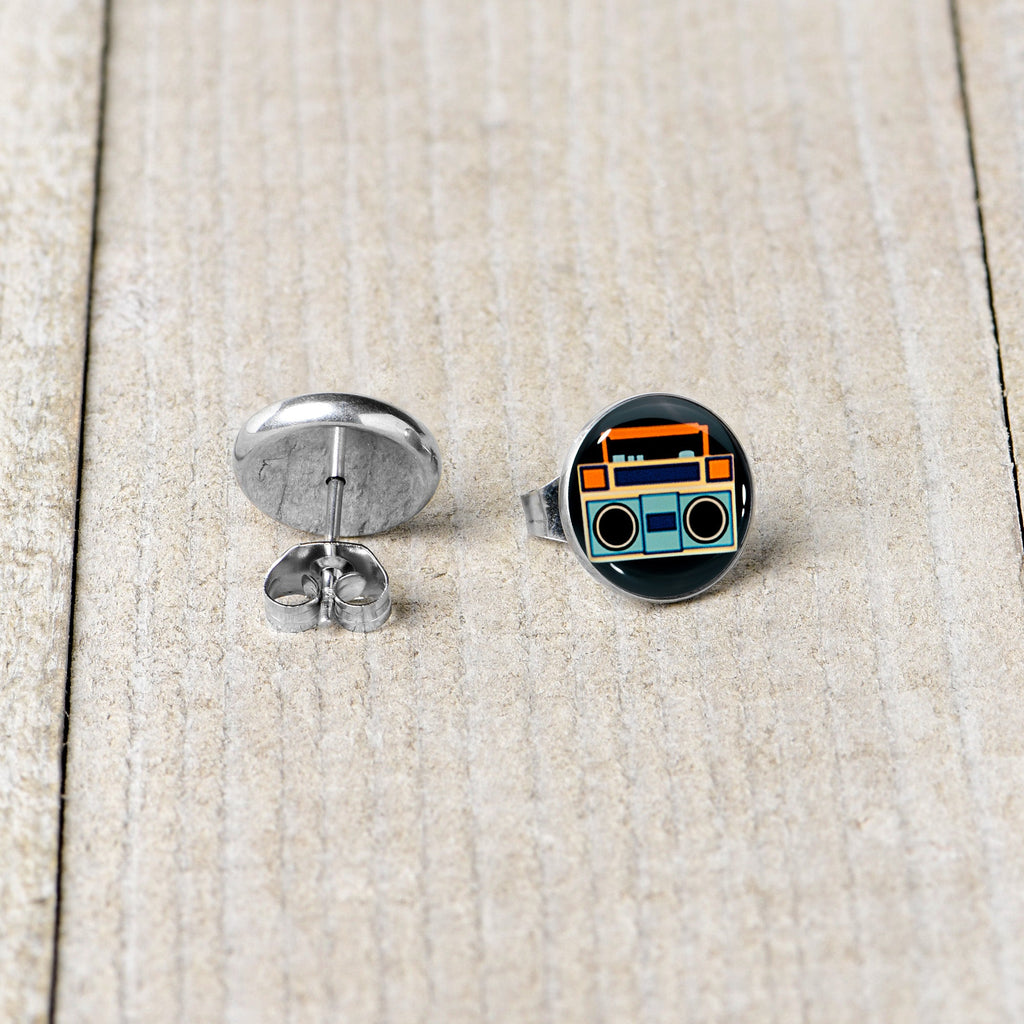 BodyCandy Retro Boombox Stud Earrings by Onyx O — back view