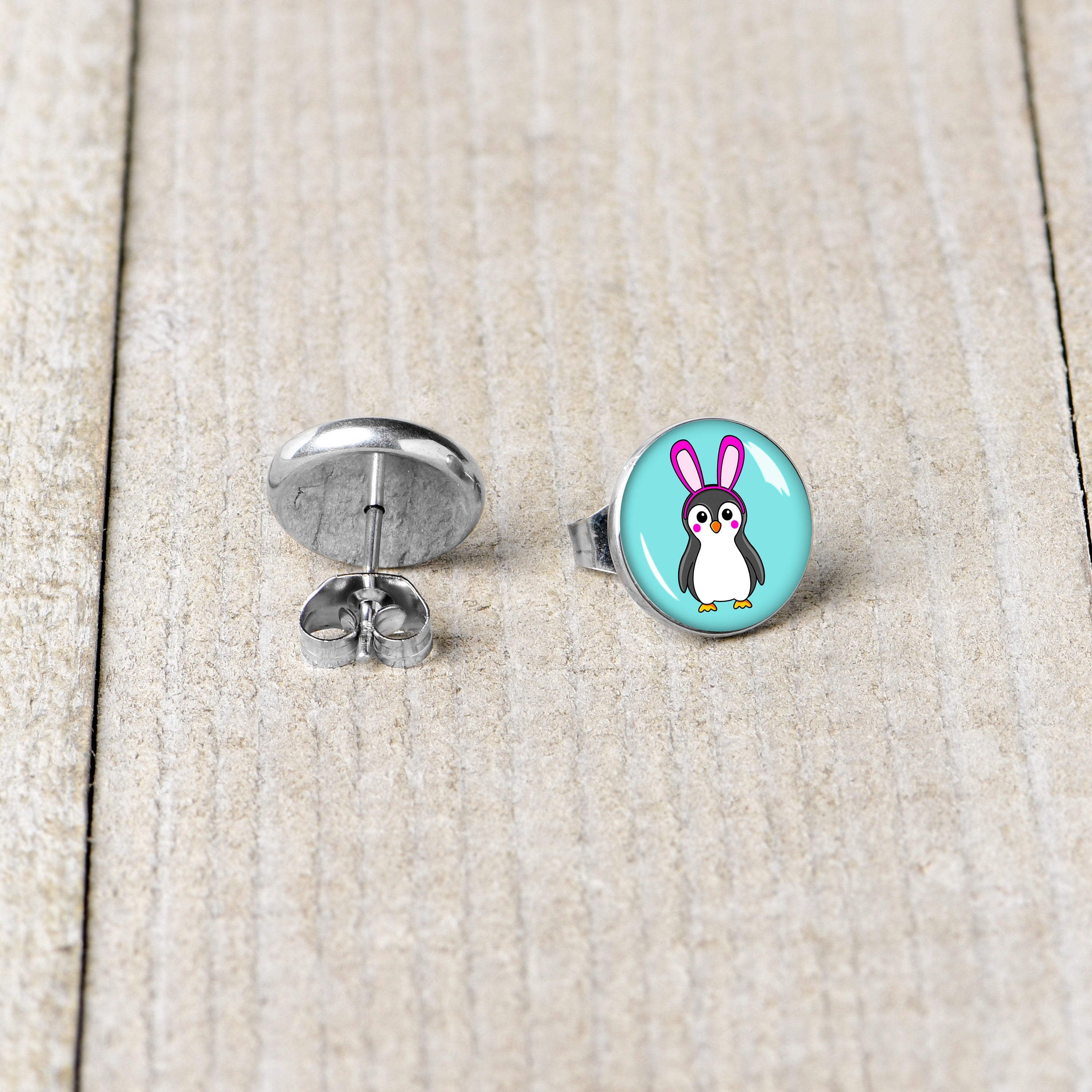 BodyCandy Bunny Penguin Stud Earrings by Onyx O — back view