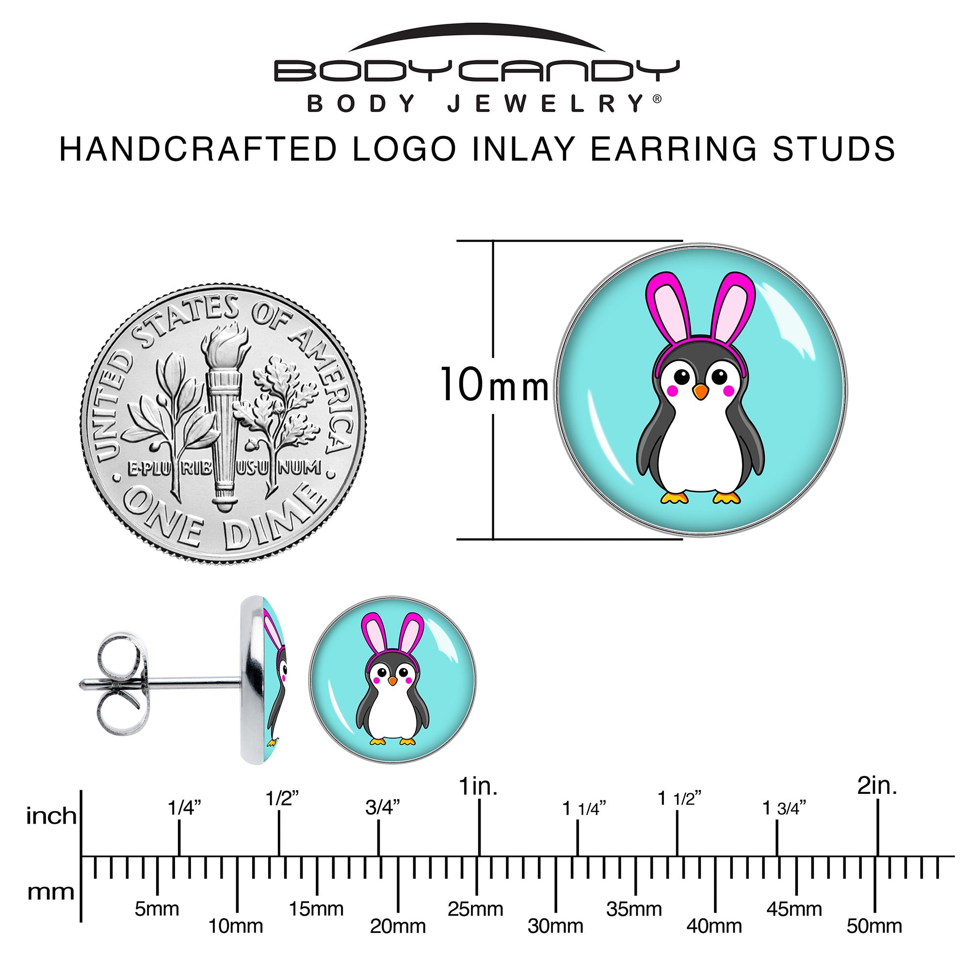 BodyCandy Bunny Penguin Stud Earrings by Onyx O — alternative angle