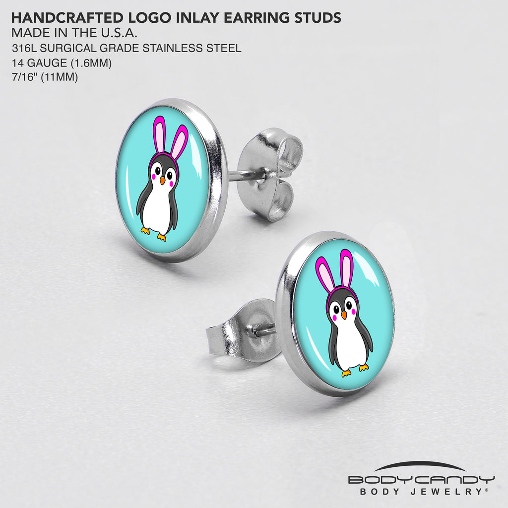 BodyCandy Bunny Penguin Stud Earrings by Onyx O — in-use photo