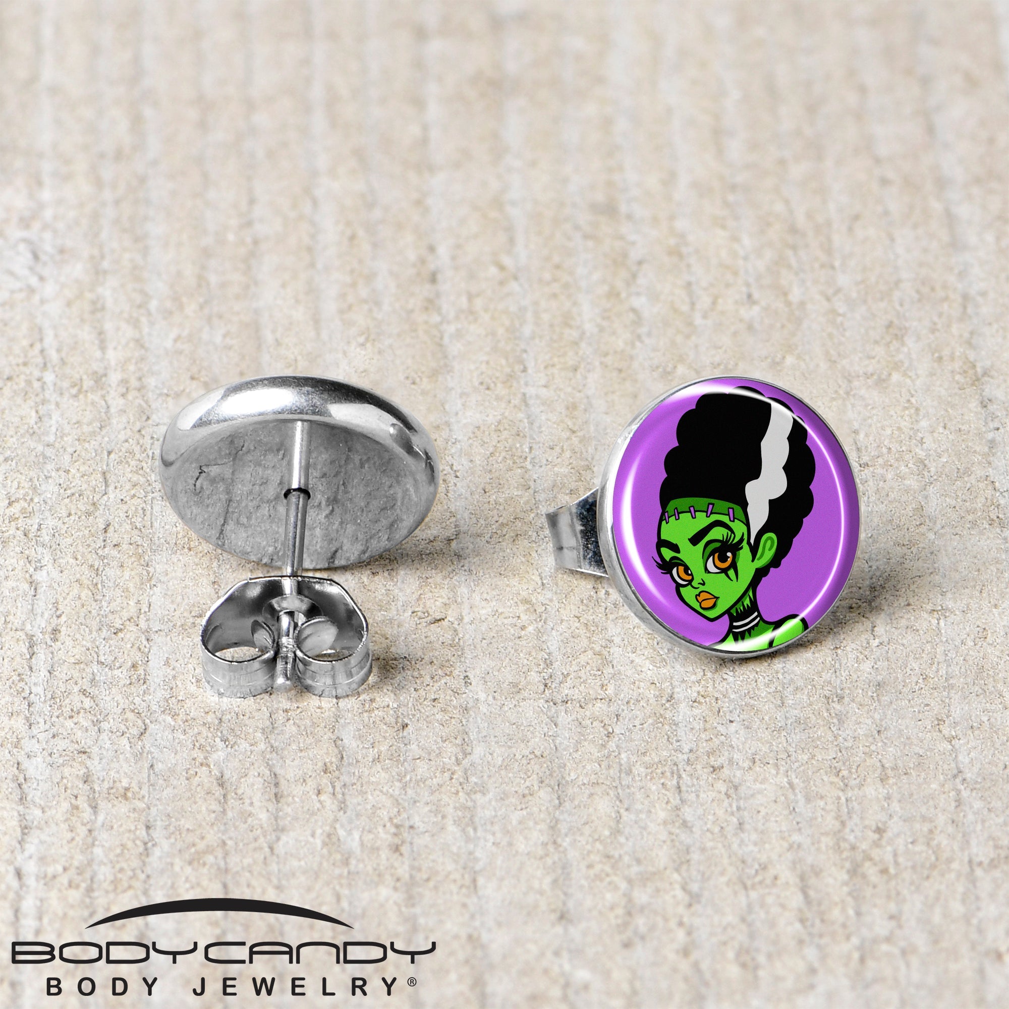 BodyCandy Bride of Frankenstein Stud Earrings by Onyx O — back view