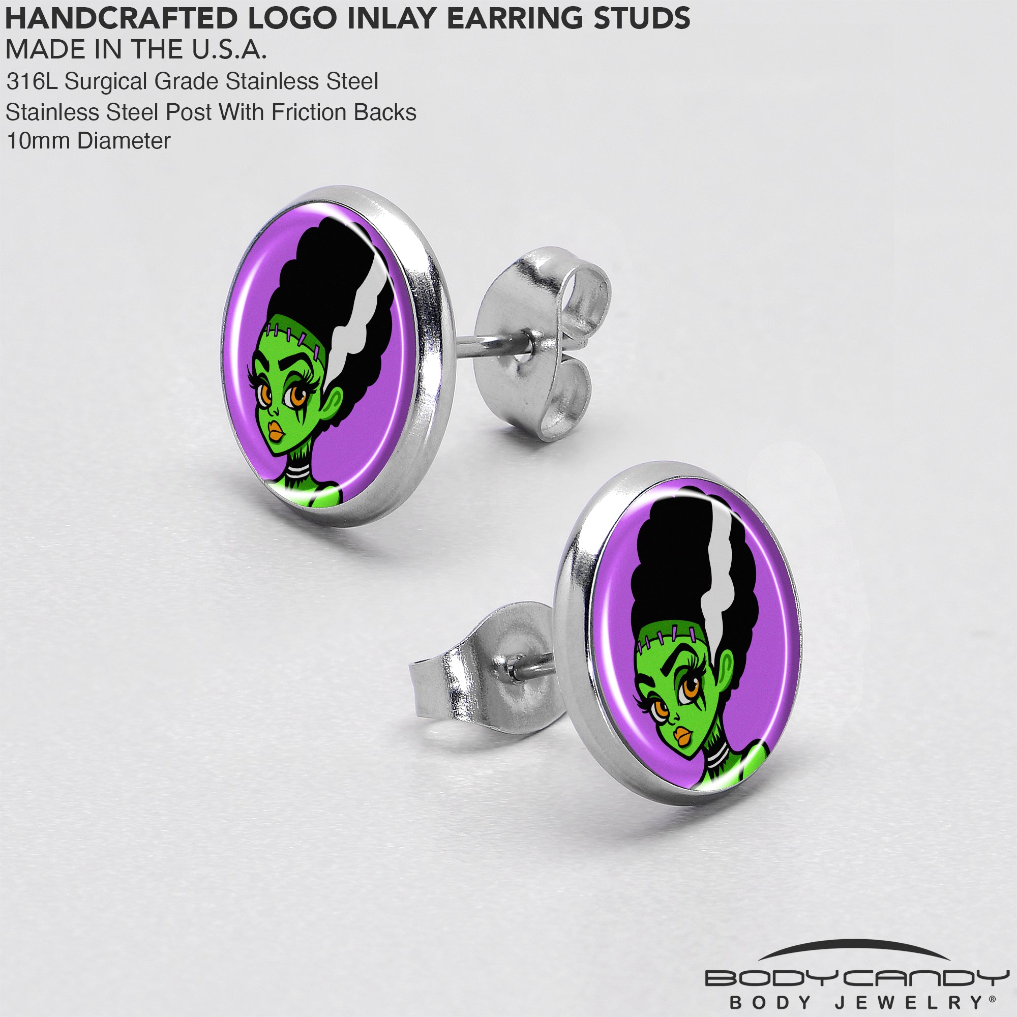 BodyCandy Bride of Frankenstein Stud Earrings by Onyx O — in-use photo