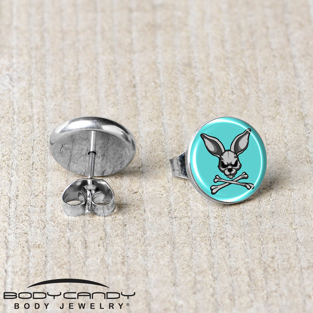 BodyCandy Bunny and Crossbones Stud Earrings by Onyx O — back view