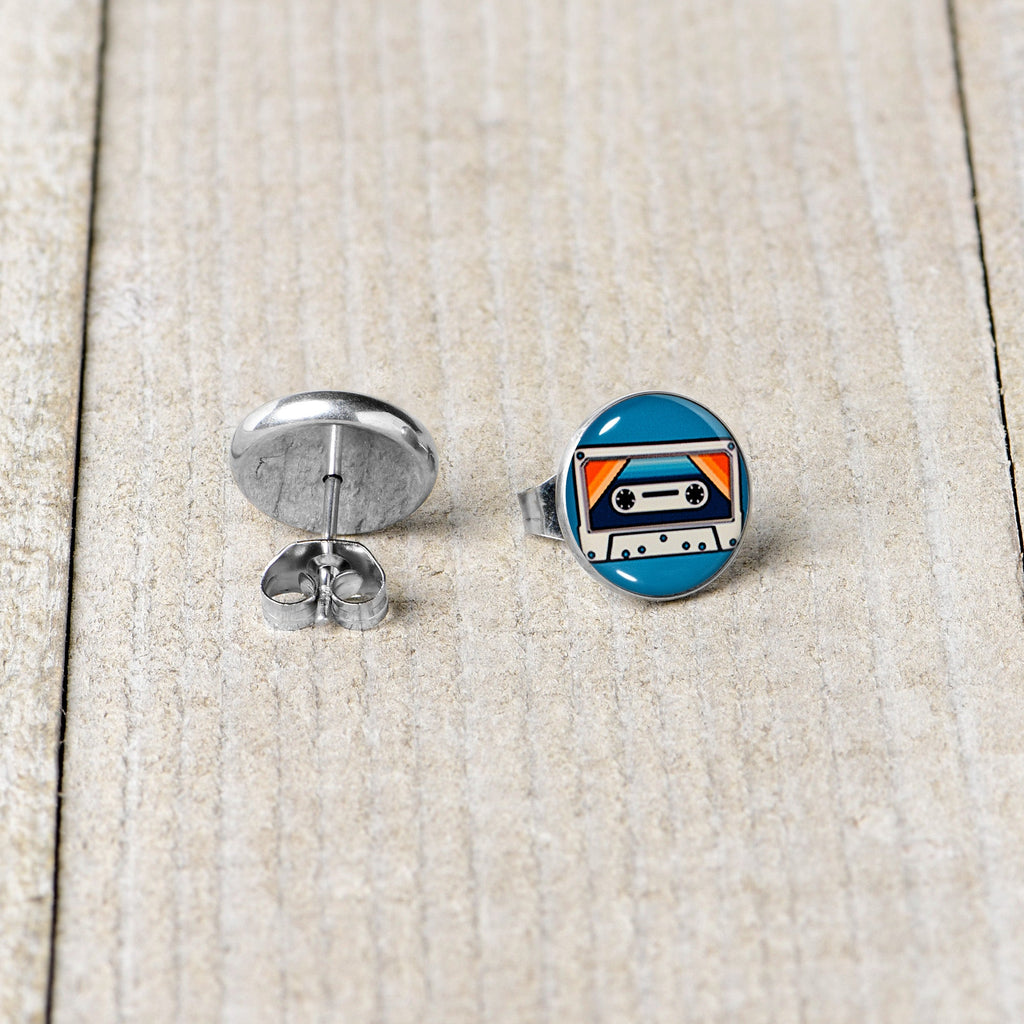 BodyCandy Retro Cassette Tape Stud Earrings by Onyx O — back view