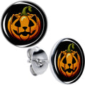 BodyCandy Orange Pumpkin Cat Jack-O-Lantern Stud Earrings by Onyx O — main product shot