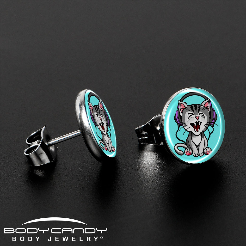 BodyCandy Heavy Metal Kitty Cat Stud Earrings by Onyx O — lifestyle context