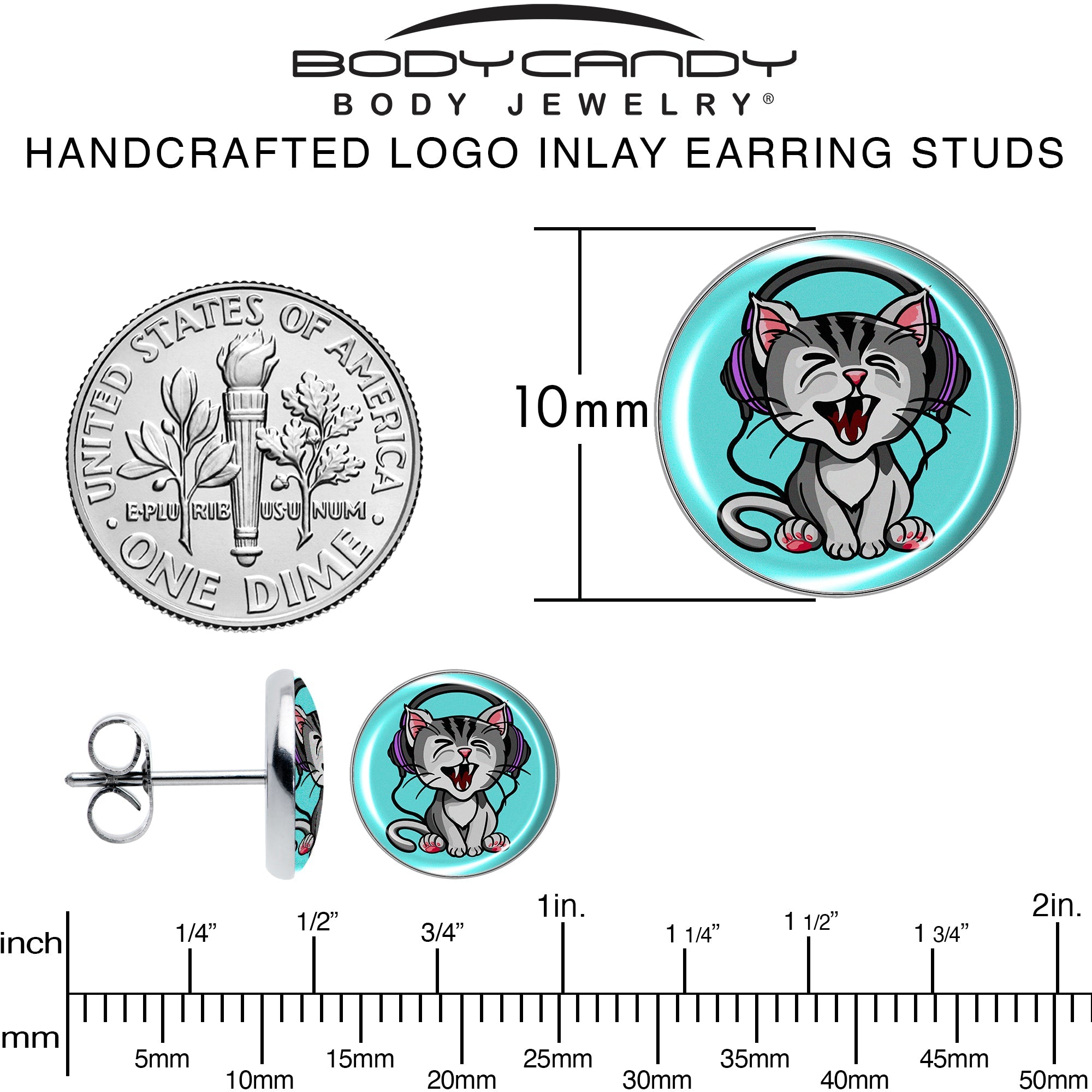 BodyCandy Heavy Metal Kitty Cat Stud Earrings by Onyx O — alternative angle