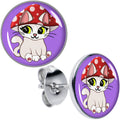 BodyCandy Polka Dot Mushroom Hat Cat Stud Earrings by Onyx O — main product shot