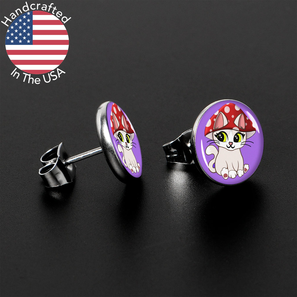 BodyCandy Polka Dot Mushroom Hat Cat Stud Earrings by Onyx O — lifestyle context