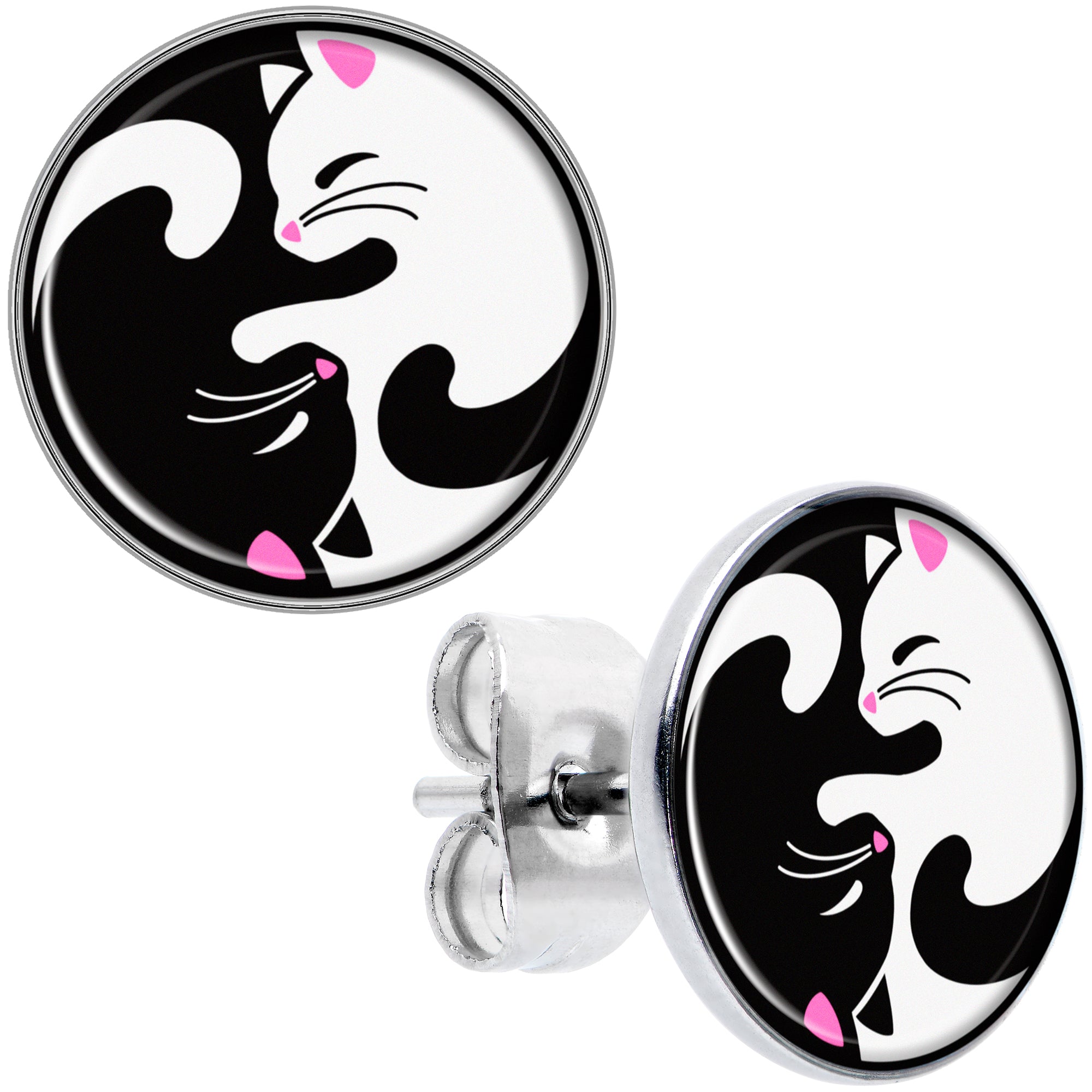 BodyCandy Cute Kitty Cat Yin Yang Stud Earrings by Onyx O — main product shot