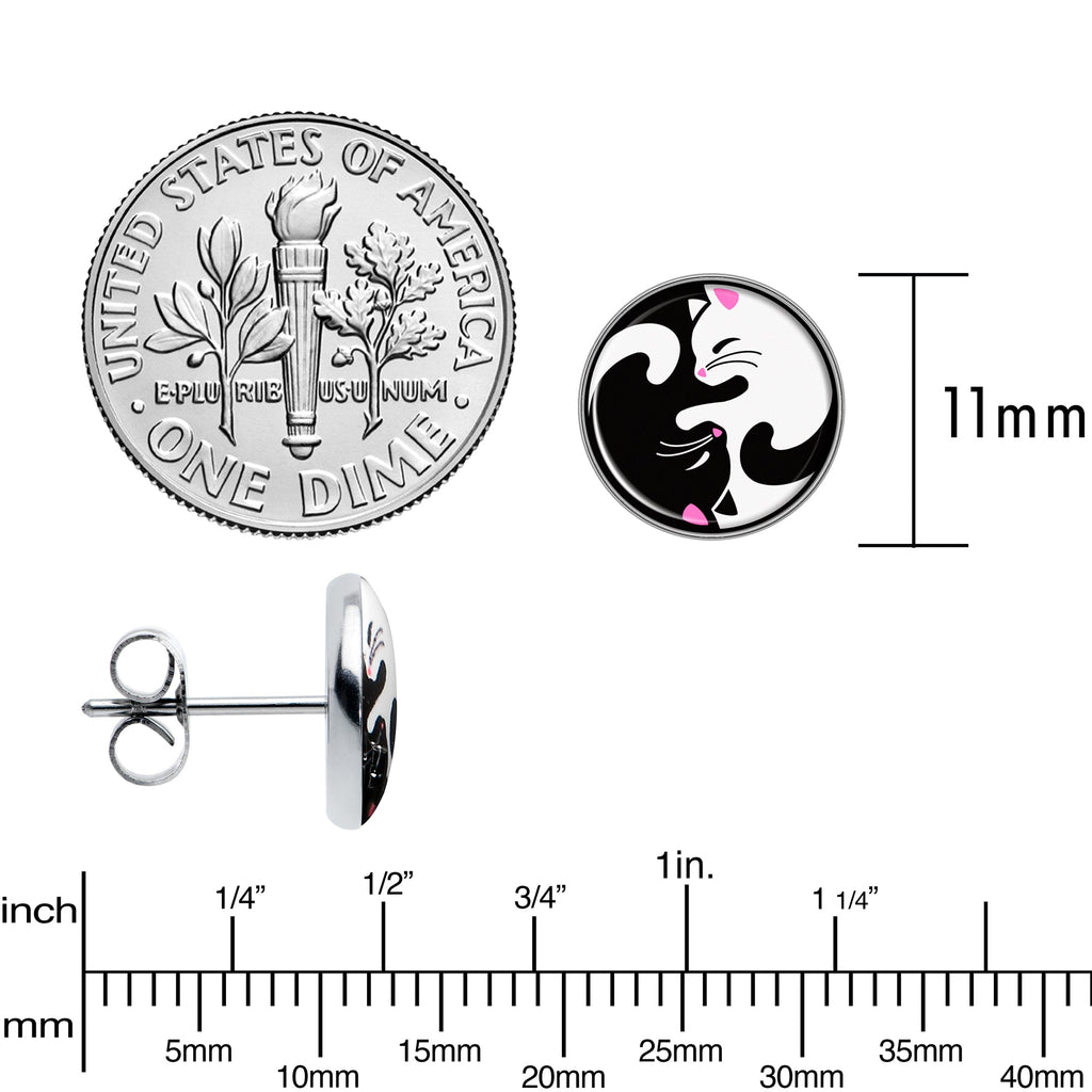BodyCandy Cute Kitty Cat Yin Yang Stud Earrings by Onyx O — alternative angle