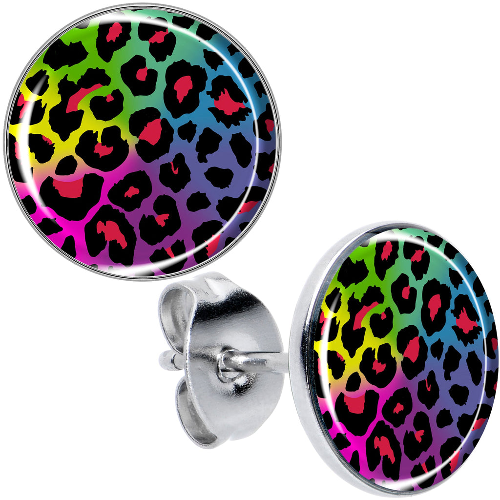 BodyCandy Rainbow Cheetah Print Stud Earrings by Onyx O — main product shot
