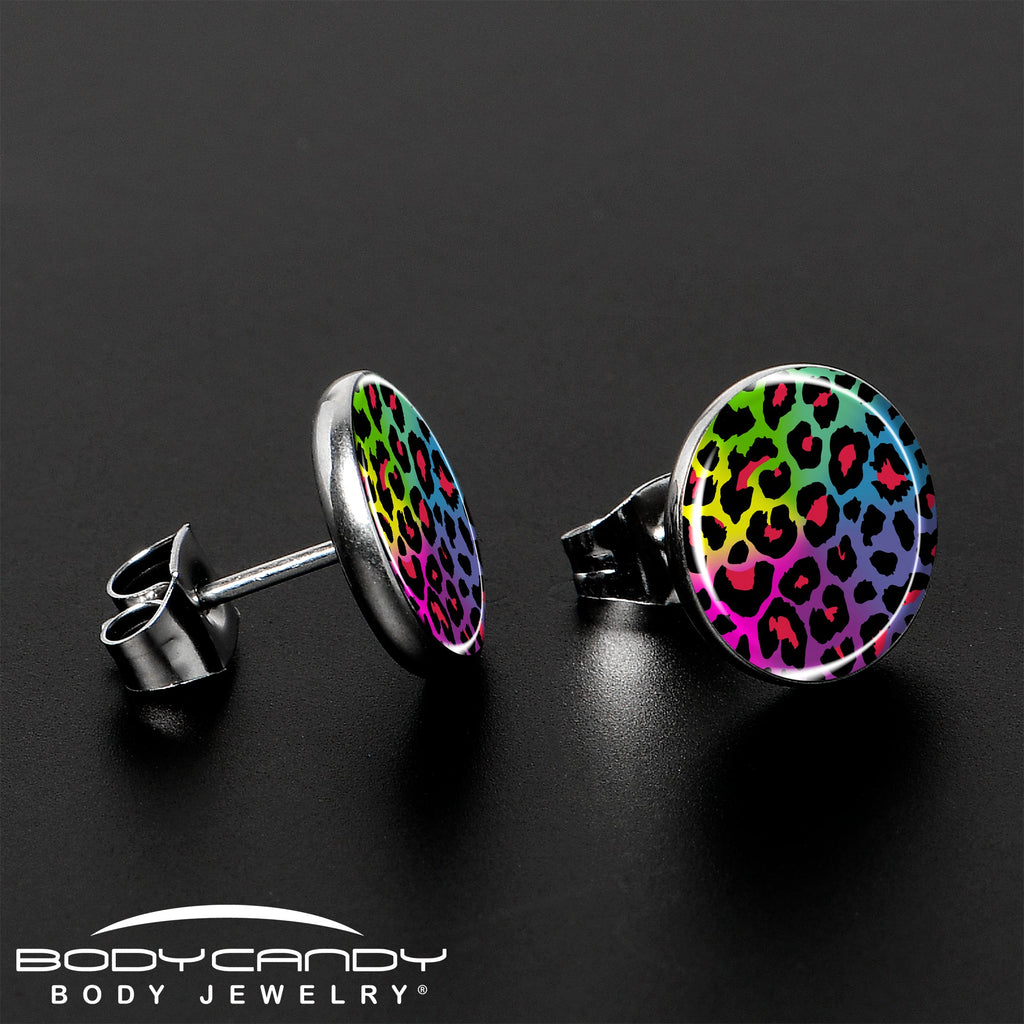 BodyCandy Rainbow Cheetah Print Stud Earrings by Onyx O — lifestyle context