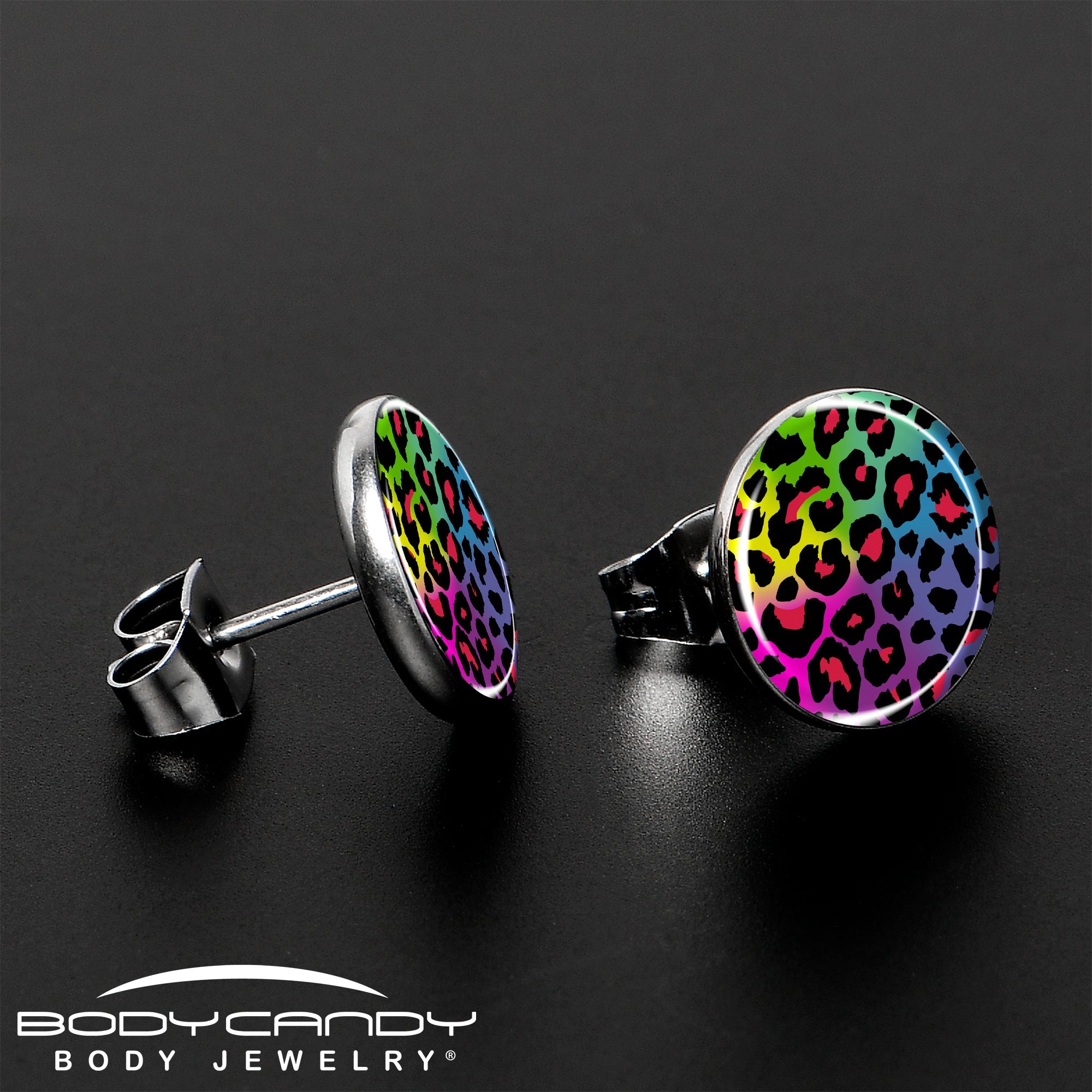 BodyCandy Rainbow Cheetah Print Stud Earrings by Onyx O — lifestyle context