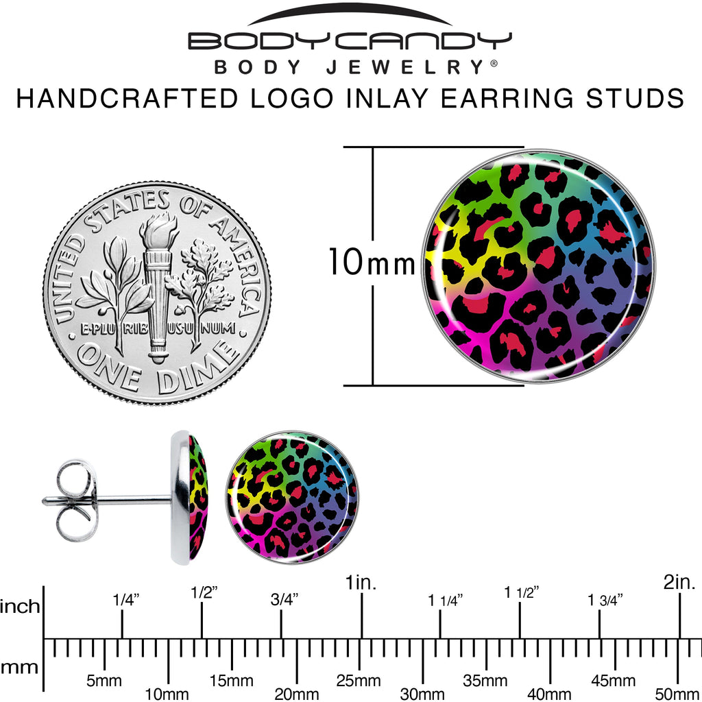 BodyCandy Rainbow Cheetah Print Stud Earrings by Onyx O — alternative angle