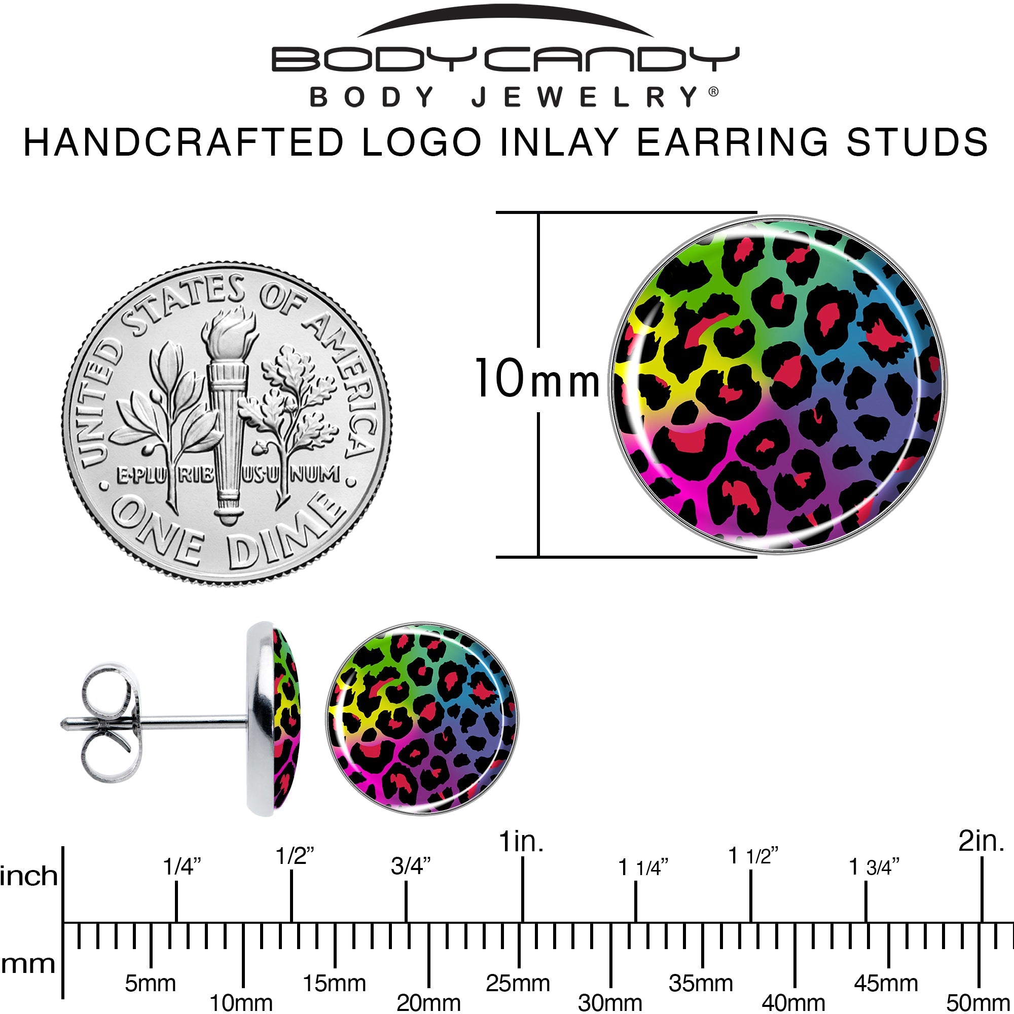 BodyCandy Rainbow Cheetah Print Stud Earrings by Onyx O — alternative angle