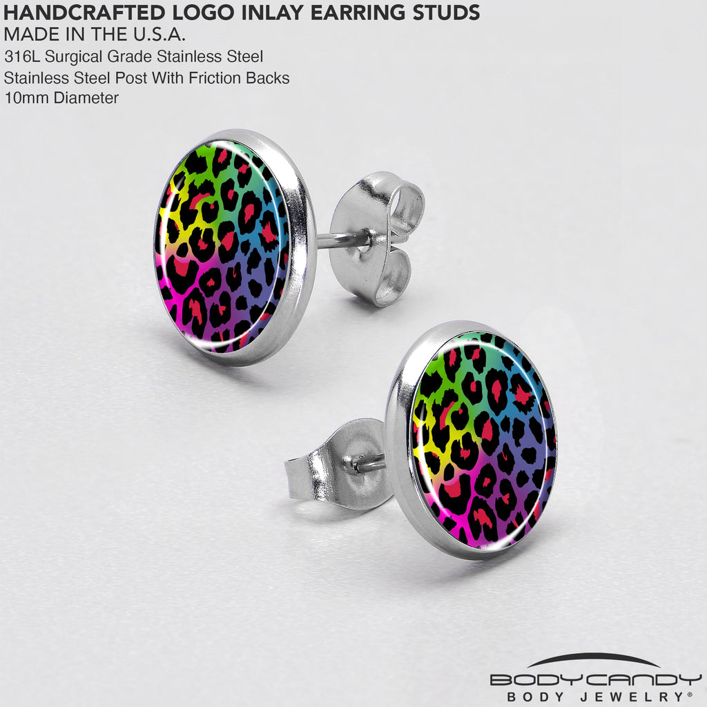 BodyCandy Rainbow Cheetah Print Stud Earrings by Onyx O — in-use photo
