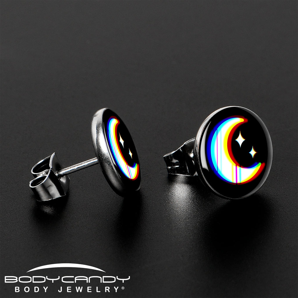 BodyCandy Chromatic Moon Stud Earrings by Onyx O — lifestyle context