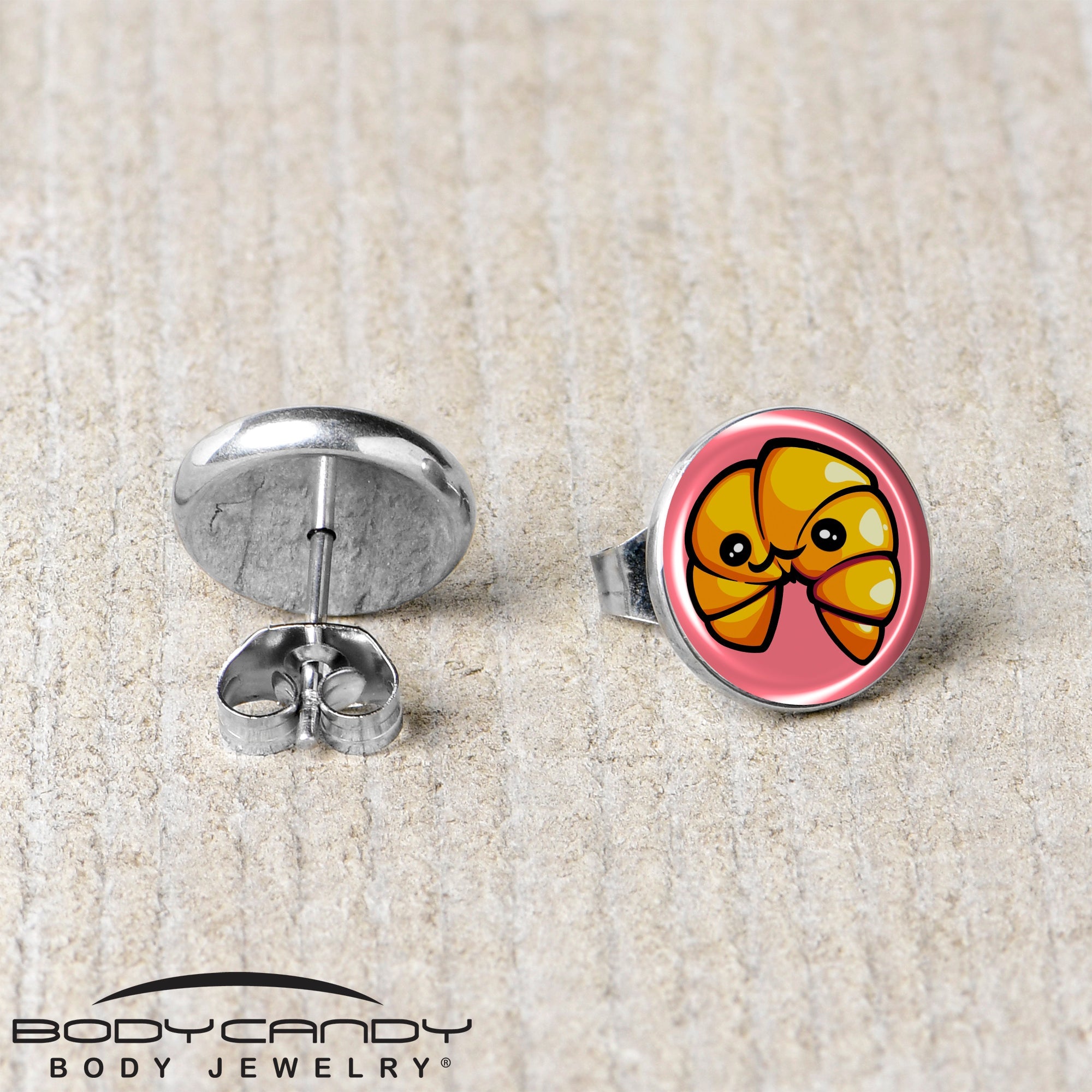 BodyCandy Quaso Croissant Stud Earrings by Onyx O — back view