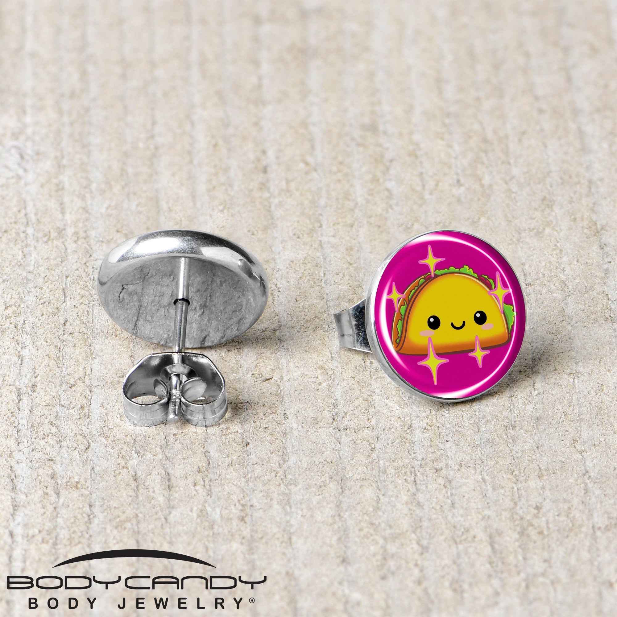 BodyCandy Mexican Fiesta Cute Taco Stud Earrings by Onyx O — back view