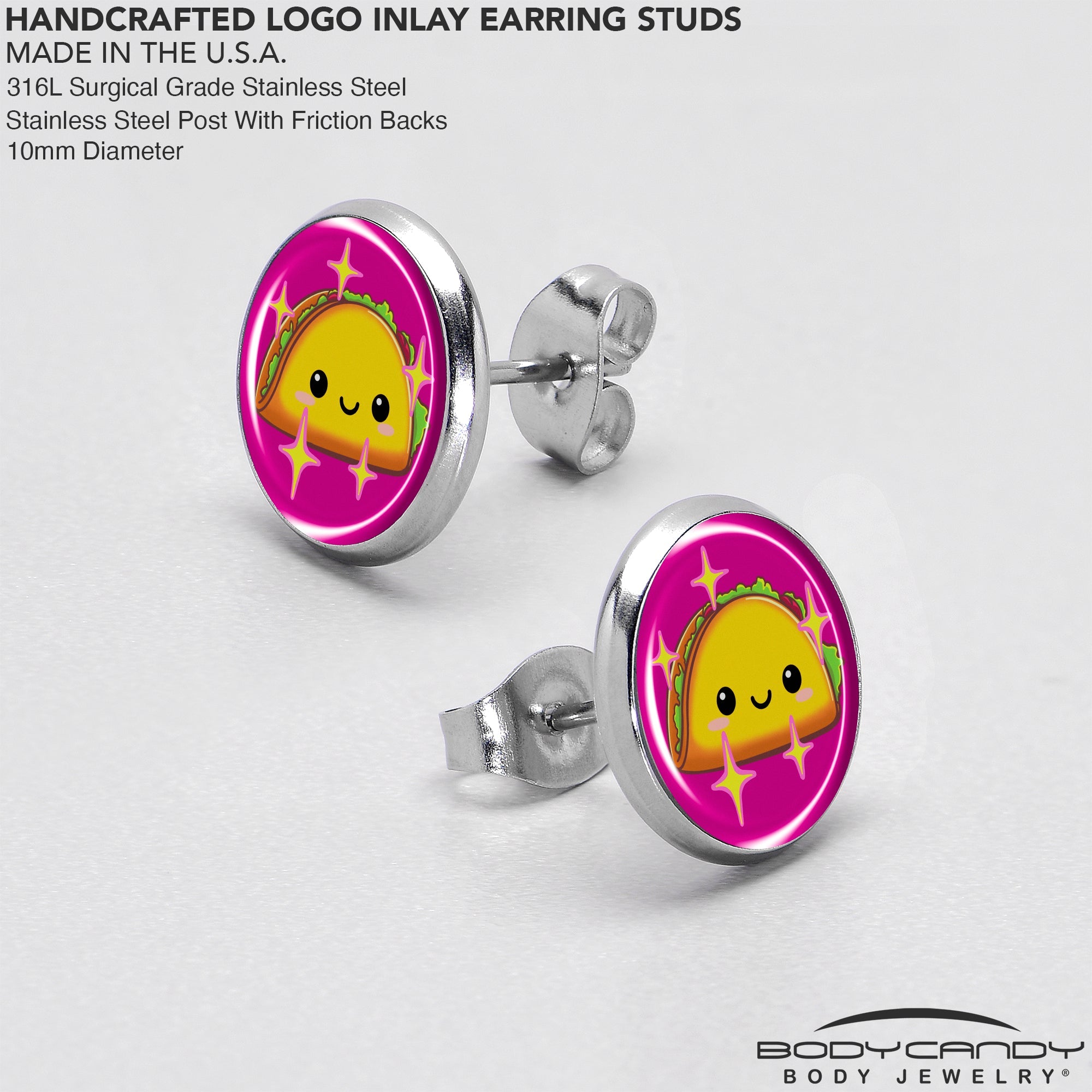 BodyCandy Mexican Fiesta Cute Taco Stud Earrings by Onyx O — in-use photo