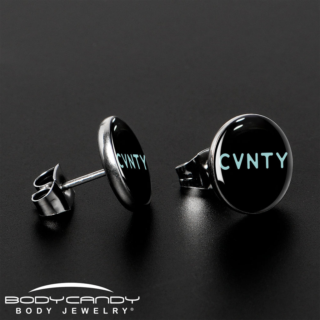 BodyCandy Phrase Logo CVNTY Stud Earrings by Onyx O — lifestyle context