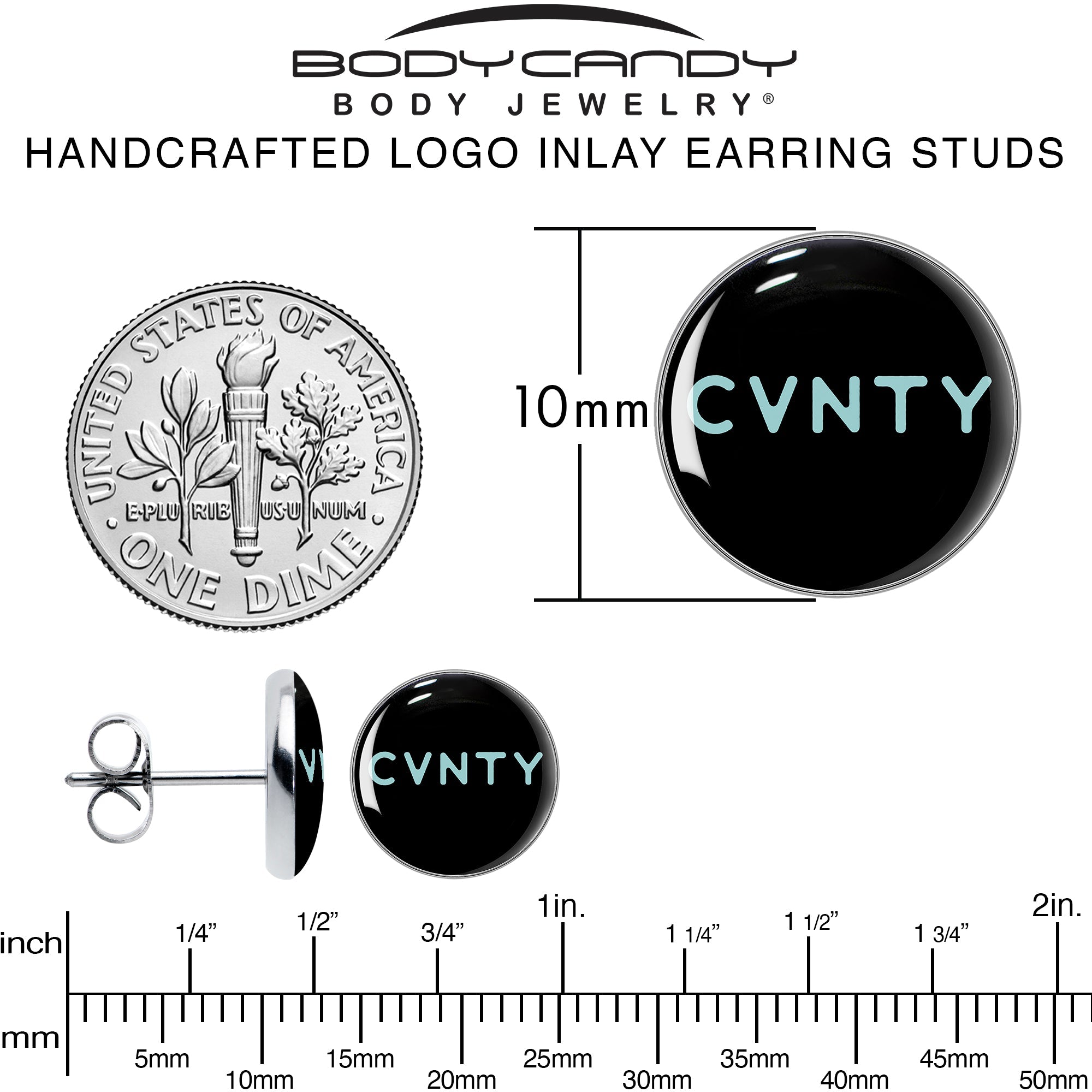 BodyCandy Phrase Logo CVNTY Stud Earrings by Onyx O — alternative angle