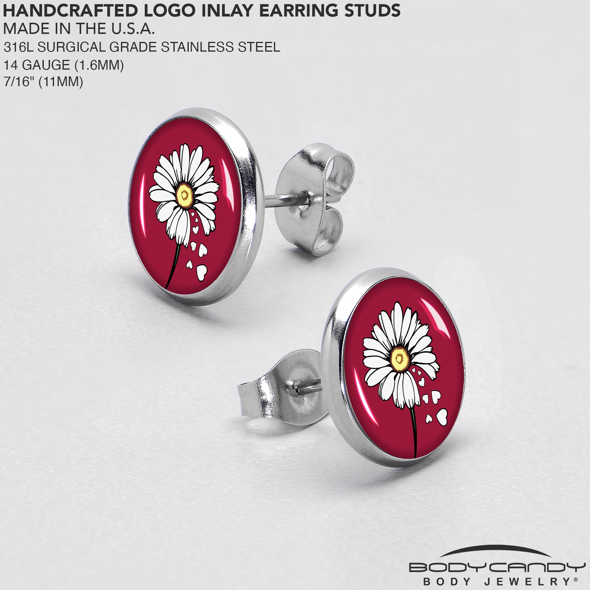 BodyCandy Love Me Not Flower Stud Earrings by Onyx O — in-use photo