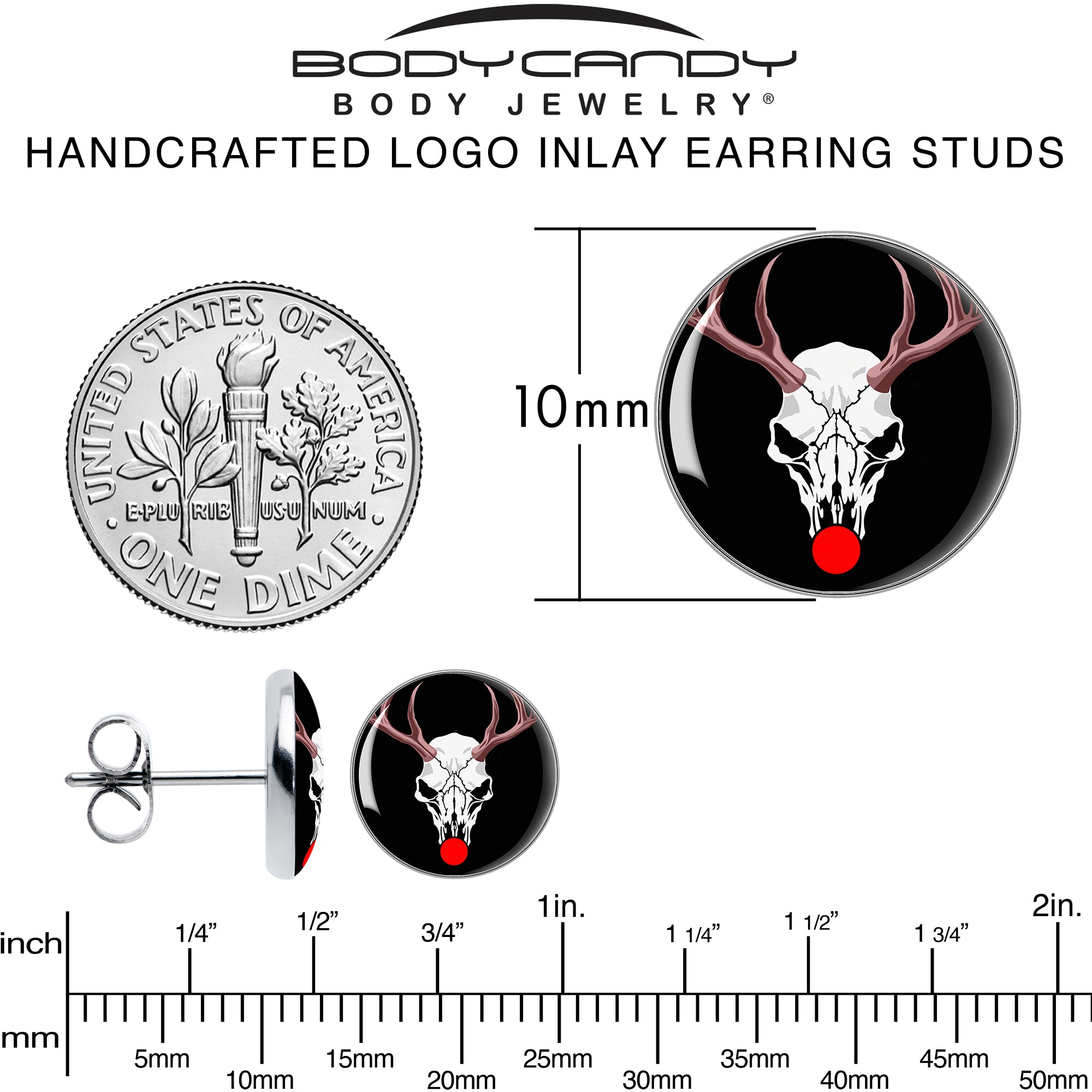 BodyCandy Holiday Dead Nosed Reindeer Stud Earrings by Onyx O — back view