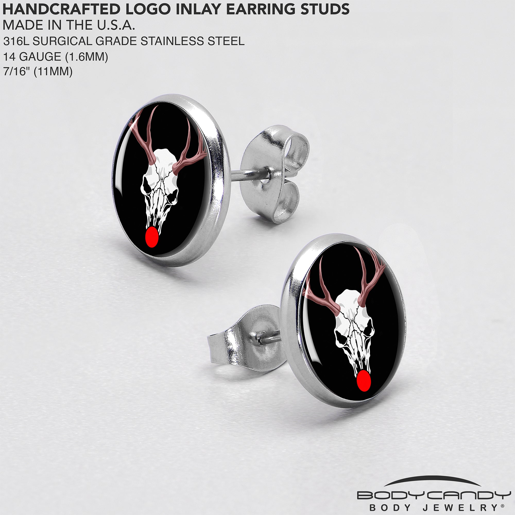 BodyCandy Holiday Dead Nosed Reindeer Stud Earrings by Onyx O — alternative angle