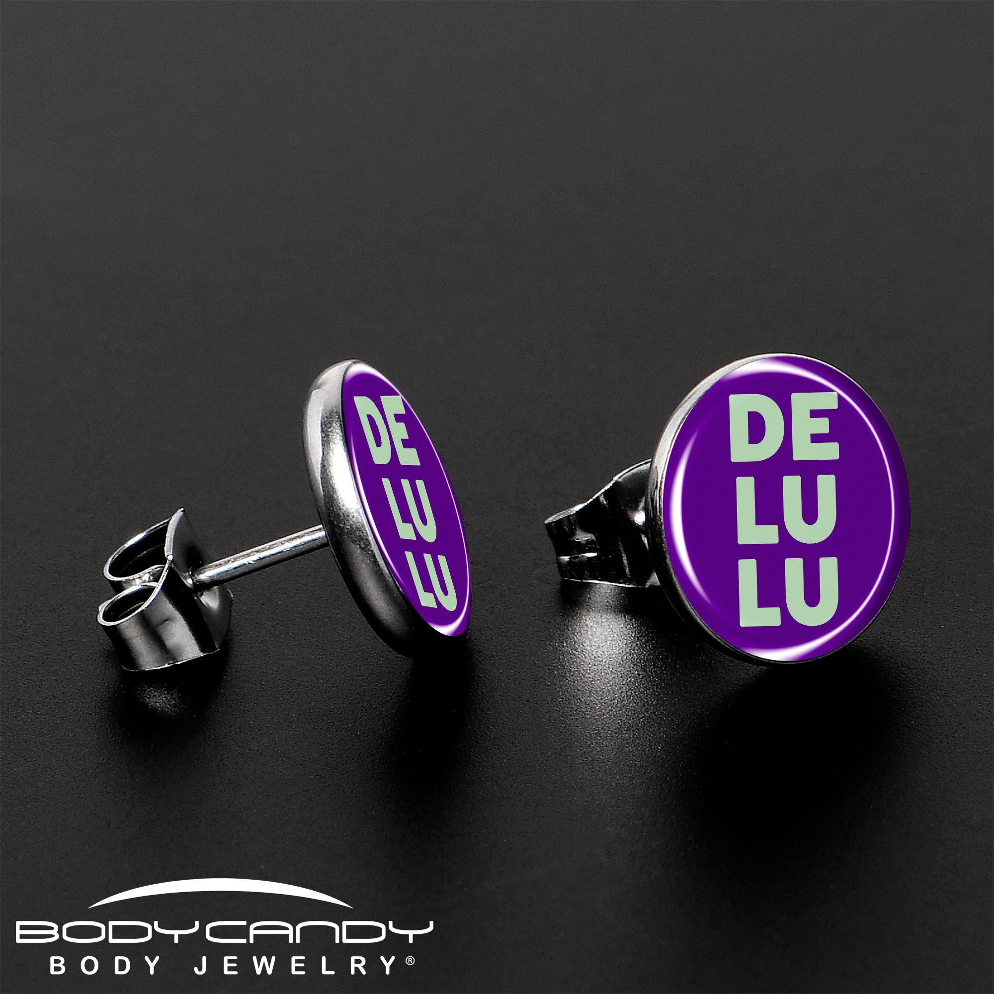 BodyCandy Word DELULU Stud Earrings by Onyx O — lifestyle context