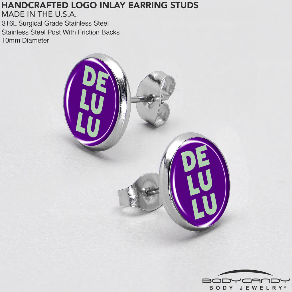BodyCandy Word DELULU Stud Earrings by Onyx O — in-use photo