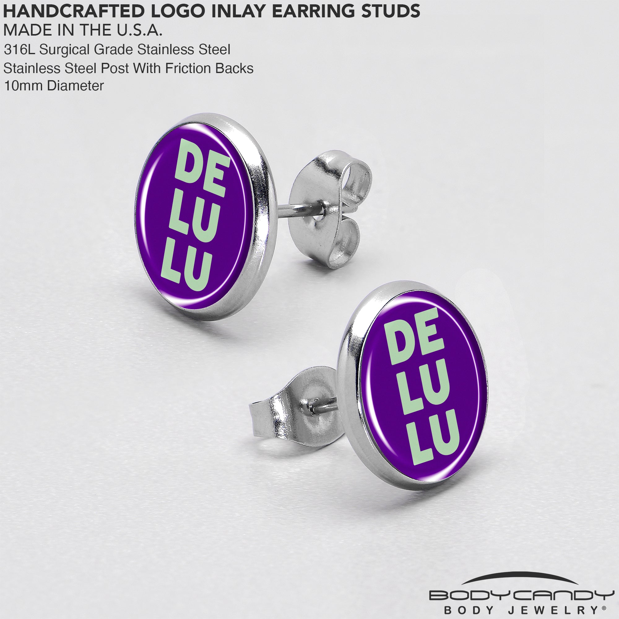 BodyCandy Word DELULU Stud Earrings by Onyx O — in-use photo
