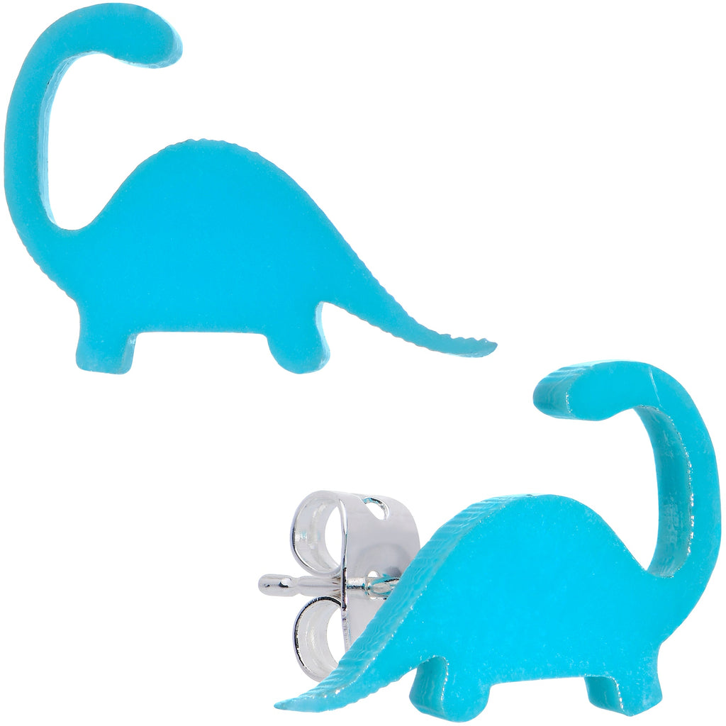 BodyCandy Blue Acrylic Brontosaurus Dinosaur Stud Earrings — main product shot
