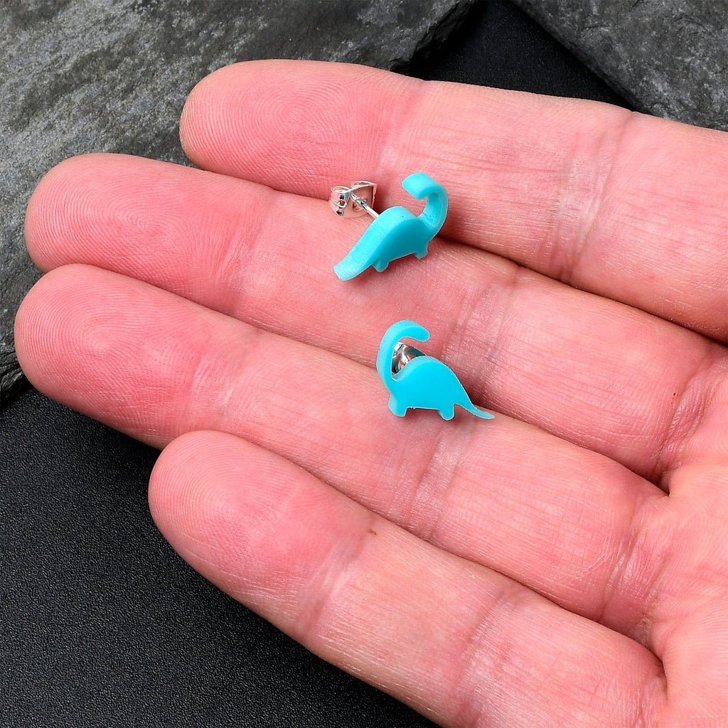 BodyCandy Blue Acrylic Brontosaurus Dinosaur Stud Earrings — back view