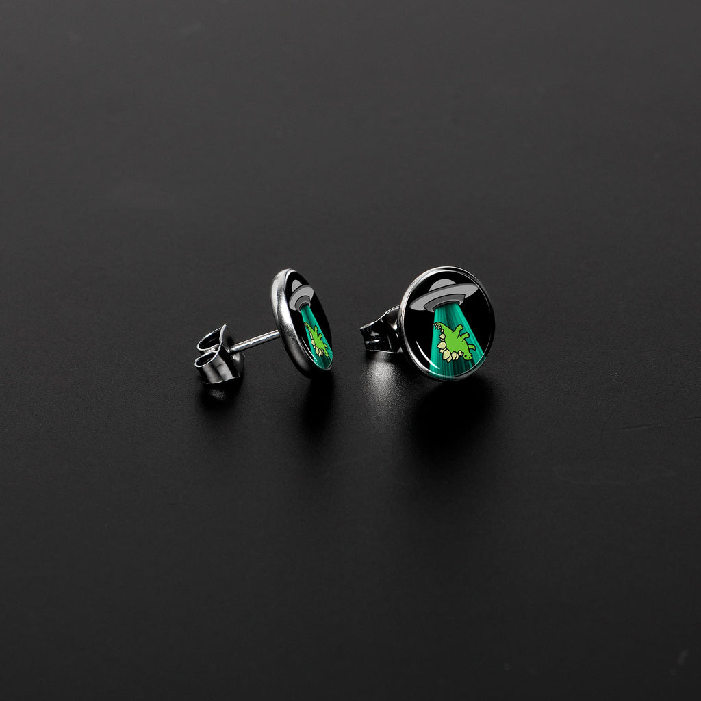 BodyCandy Alien UFO Dinosaur Abduction Stud Earrings Set by Onyx O — lifestyle context